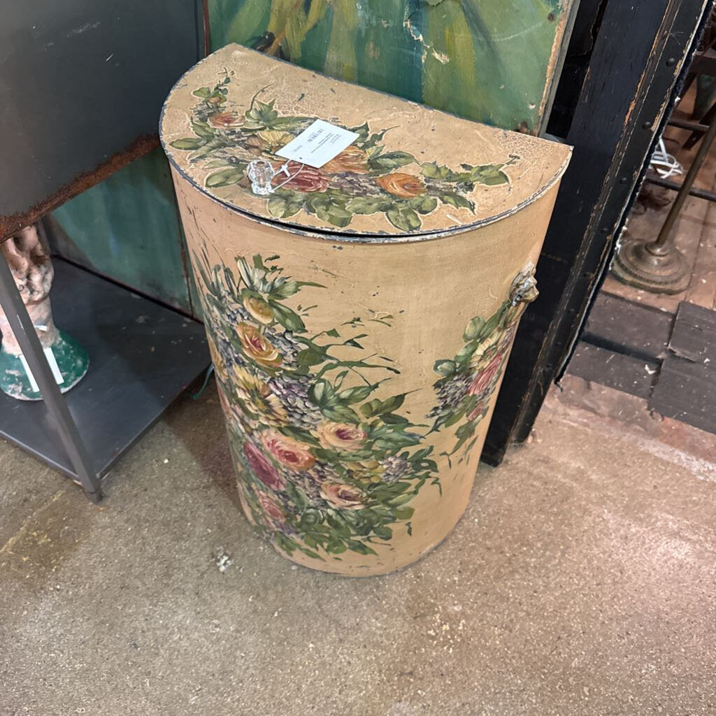 Tole handpainted floral metal hamper trashcan
