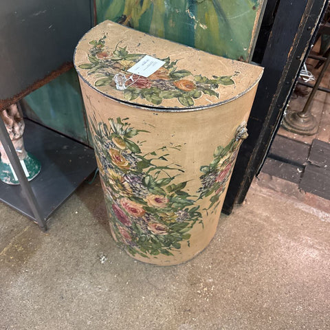 Tole handpainted floral metal hamper trashcan