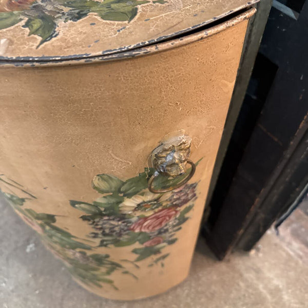 Tole handpainted floral metal hamper trashcan
