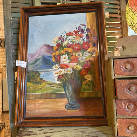 Painting - Colorful Flowers w Mountains 27x20