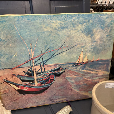 Vintage canvas Boats of St. Marie Van Gogh 22x28