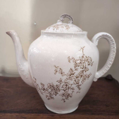 Antique English Brown Transferware Ironstone Tea Pot 9x9
