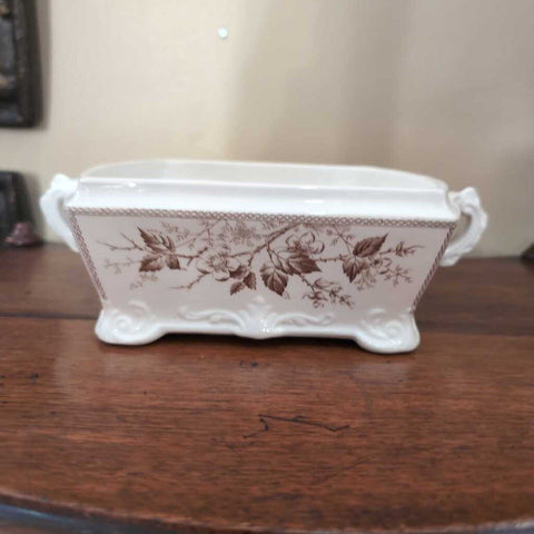 Antique English Brown Transferware Ironstone Dish (no lid) 10x3
