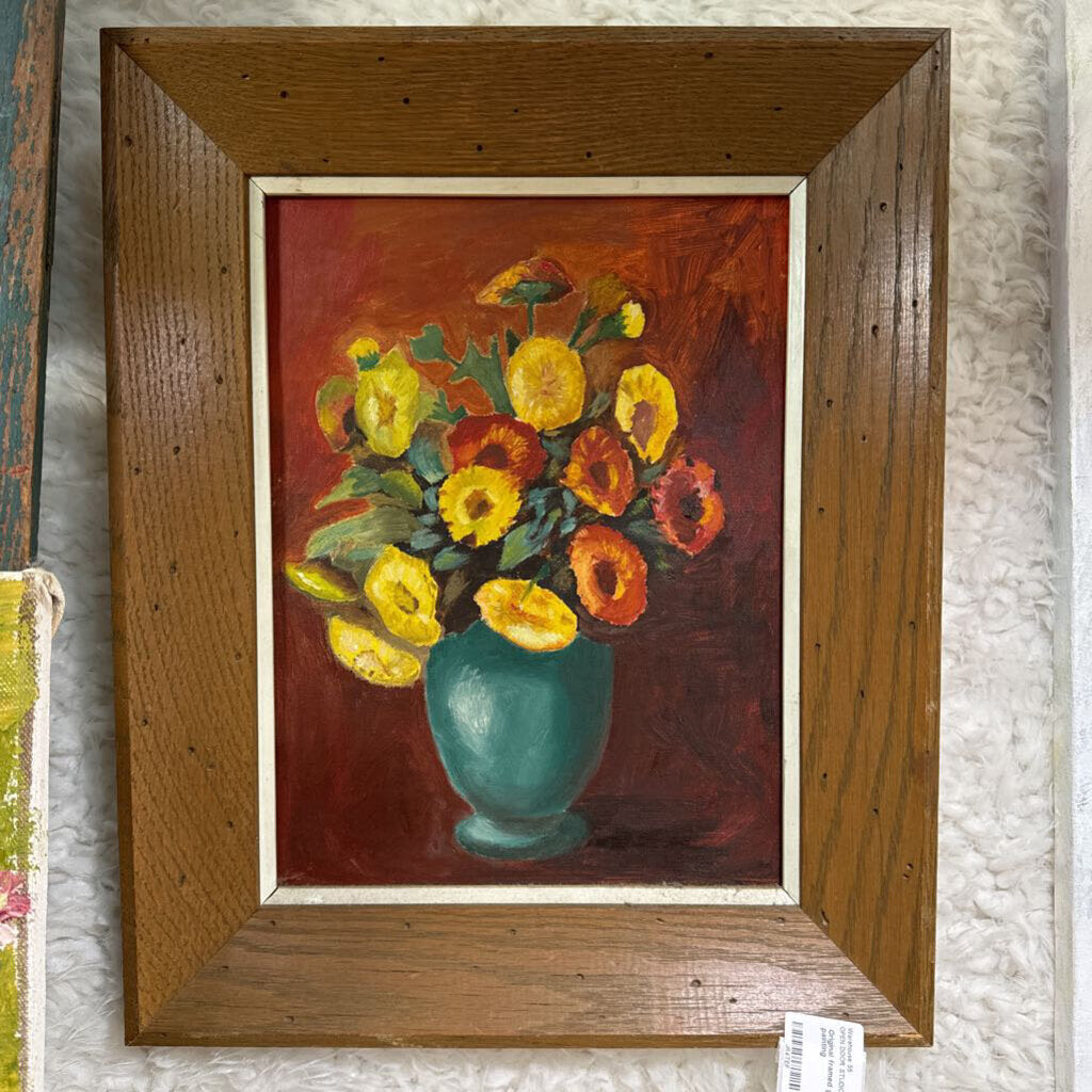 Original framed green vase oil painting