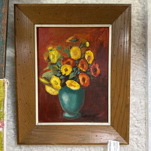 Original framed green vase oil painting
