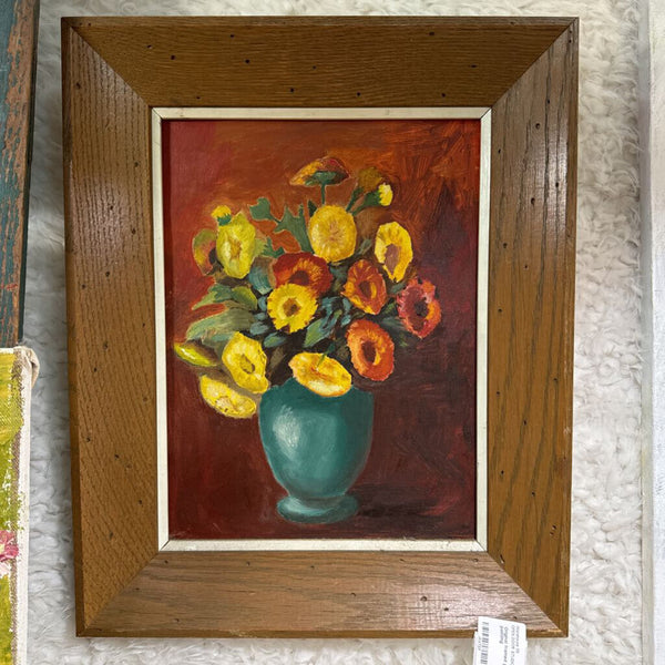 Original framed green vase oil painting