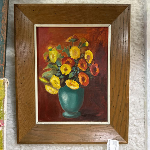 Original framed green vase oil painting