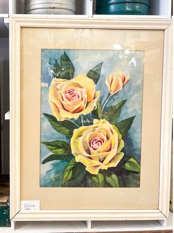Jens Fresh Vintage ~,Vintage Framed watercolor IN STORE PICKUP ONLY 30 tall 24 wide
