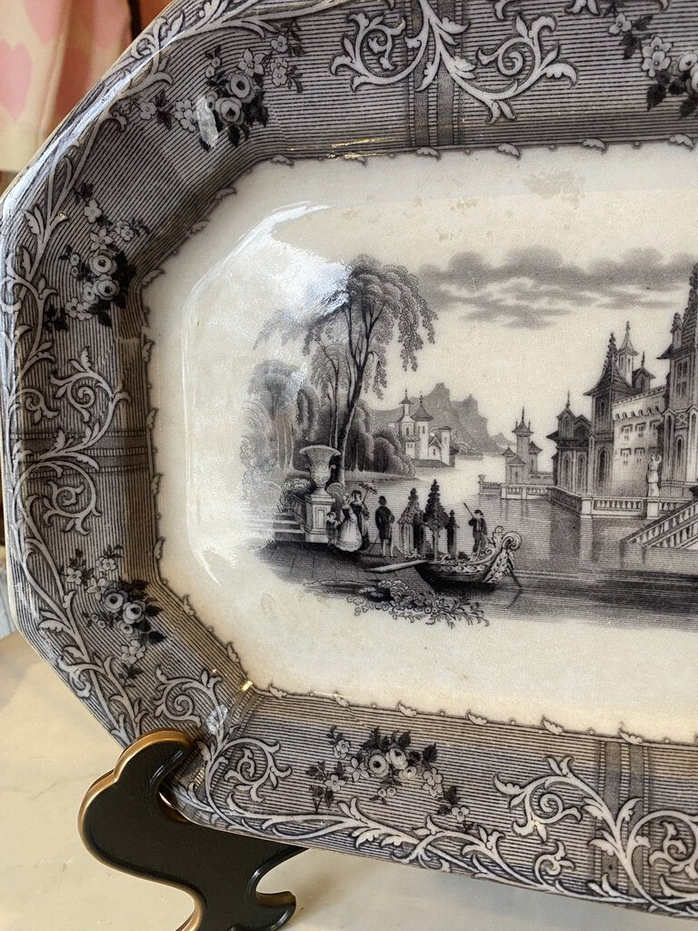 Antique 13.5" T.J. and J Ironstone Mulberry Transferware Platter 13.5" x 11.5" x