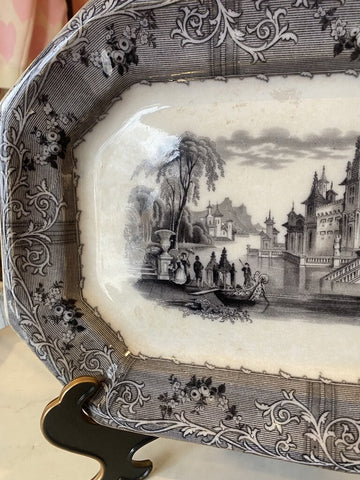 Antique 13.5" T.J. and J Ironstone Mulberry Transferware Platter 13.5" x 11.5" x