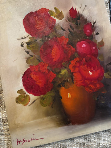 Vintage Painting of Red Roses 14x18.5