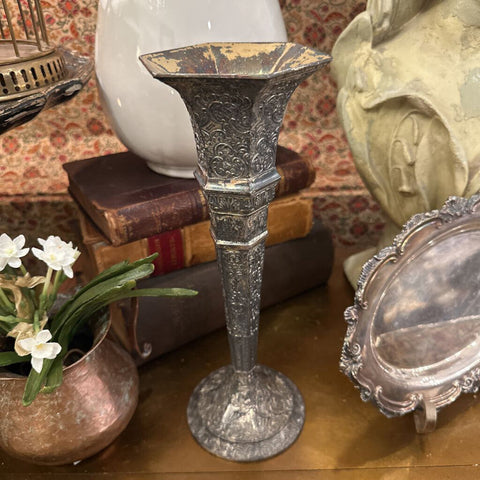 BEAUTIFUL VINTAGE SILVER VASE 12"H X 4"W