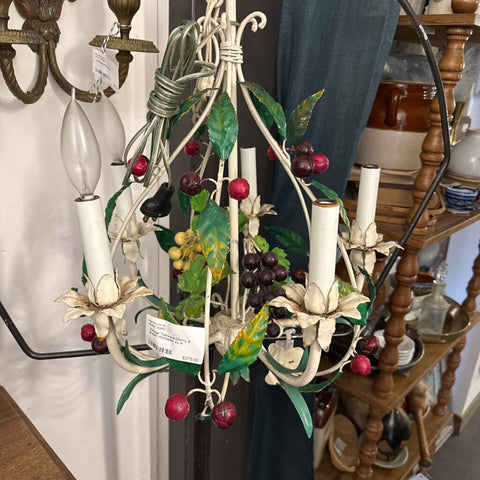 Vintage Toleware Cherry & grapes chandelier as is