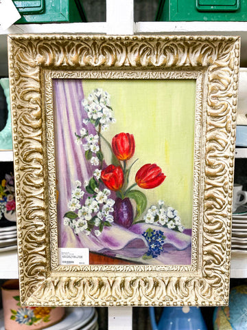 Jens Fresh Vintage ~ Vintage Floral painting in ornate frame