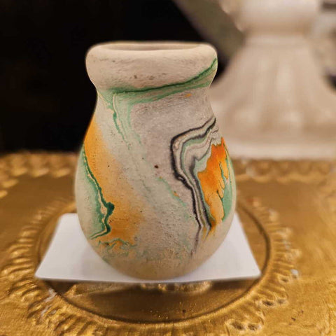 Tiny miniature Nemadji vase 2 inches orange green