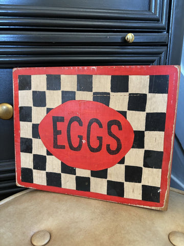 Vintage Egg Sign on Wood 10x8in