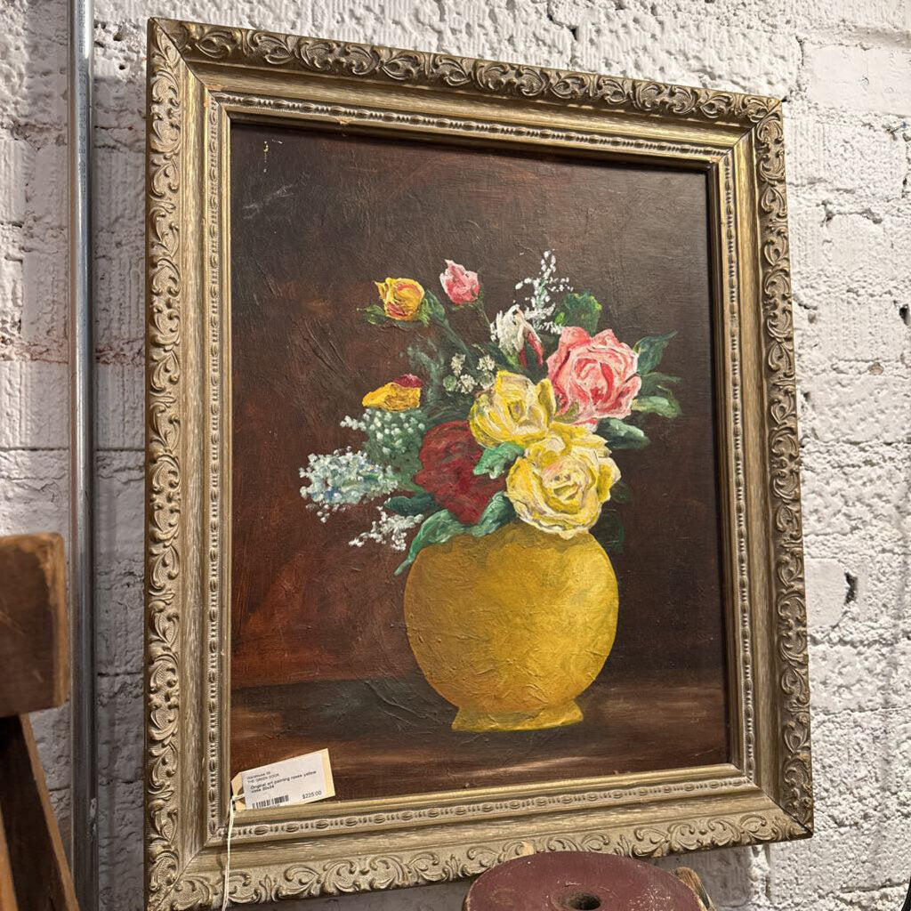 Original art painting roses yellow vase 20x24