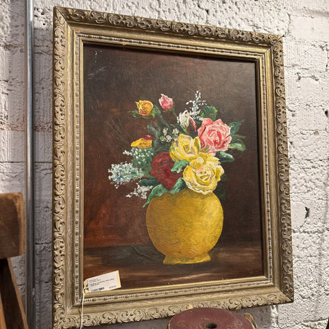Original art painting roses yellow vase 20x24
