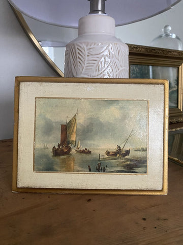 Vintage Italian Florentine 8 x 6 Plaque of "Coast Scene" by Jean Van Der Capelle 6