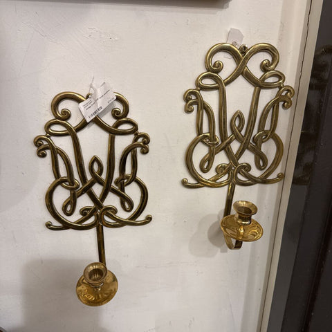 vintage brass PAIR scroll sconces