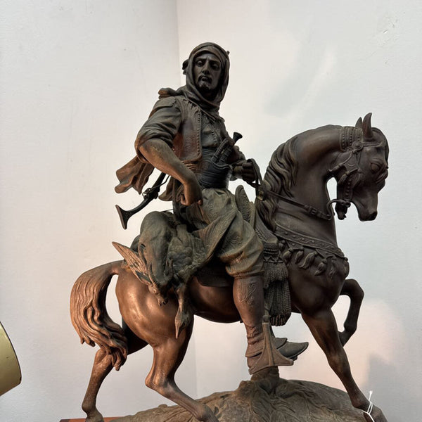 Arab on Horse, bronze sculpture, signed (Pick up Only)