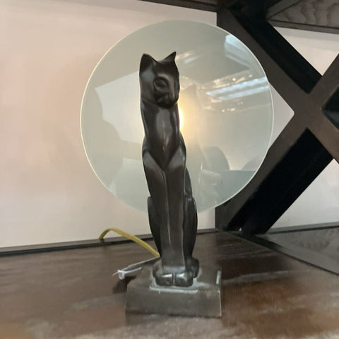 Art Deco Bronze Cat Lamp
