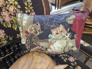 Needlepoint cat pillow 16 x 11