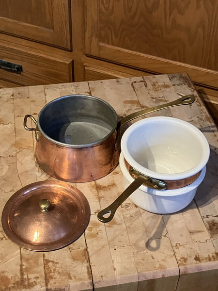 Vintage "Hall" Copper and ceramic double boiler