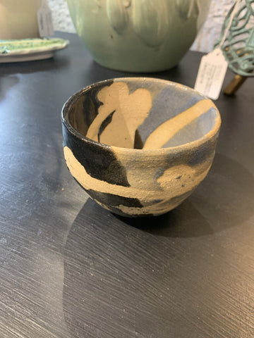 Vintage Blue Swirl Pottery Bowl~ 3.5" w x 2.75" t