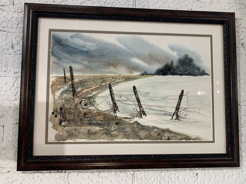 Watercolor Field Landscape~ signed 1981~ 22" w x 29.5" l