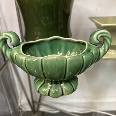 Vint ceramic green double handle planter/bowl