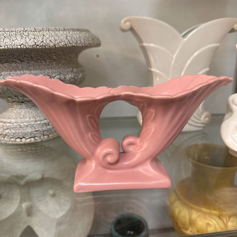 Vintage 1930's Abingdon Art Pottery Pink Cornucopia Planter 10.75" L