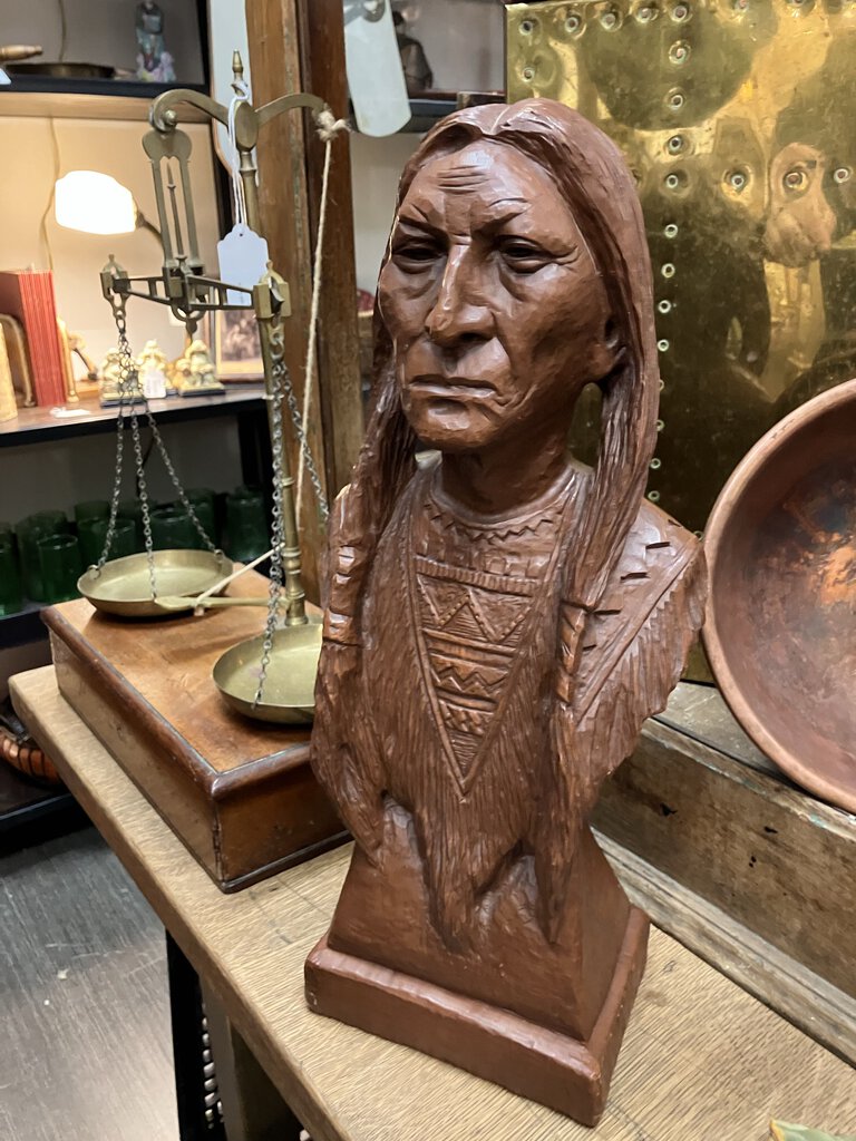 Marwal, Inc., Indiana, Chalkware Bust Of A Native American Height: 17 1/2 Inches