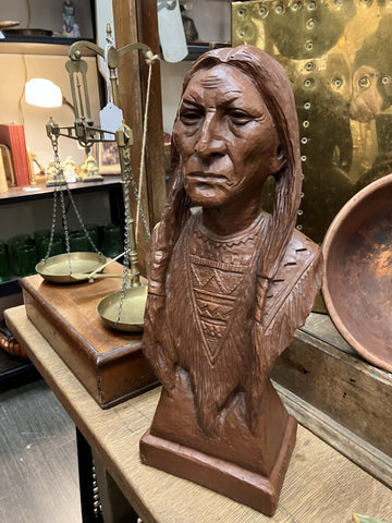 Marwal, Inc., Indiana, Chalkware Bust Of A Native American Height: 17 1/2 Inches
