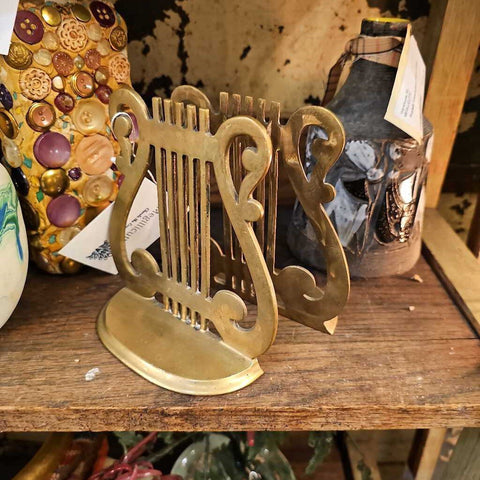 Brass harp bookends book ends pair