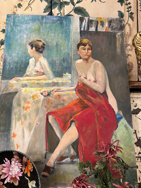 Nude painting large oil on canvas 1960s signed