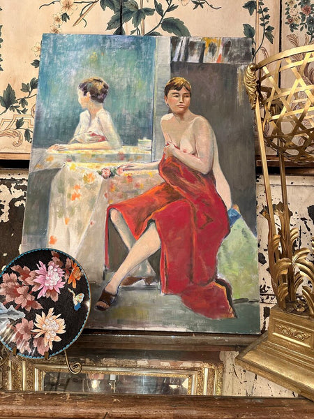 Nude painting large oil on canvas 1960s signed