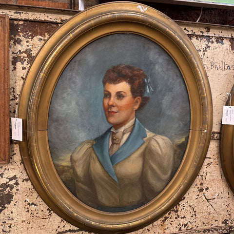 Oval portrait 2 lady oil on board frames large