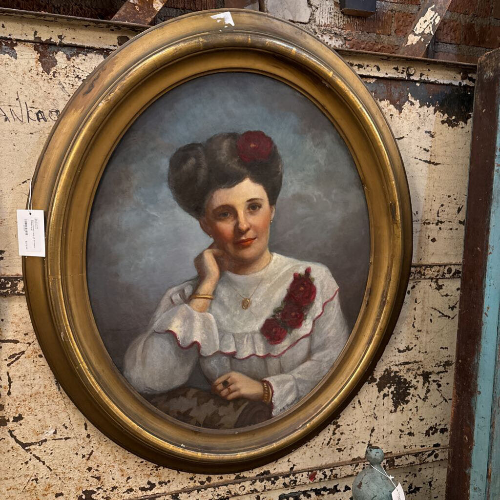 Oval portrait 1 lady oil on board frames large