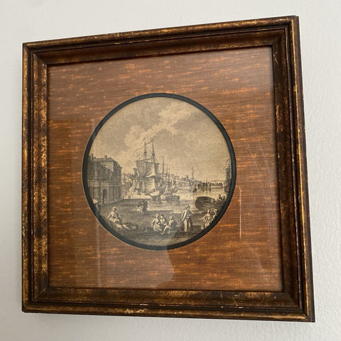 Vintage "Harbor Scene" Artwork 1 of 2 (9.5" square)