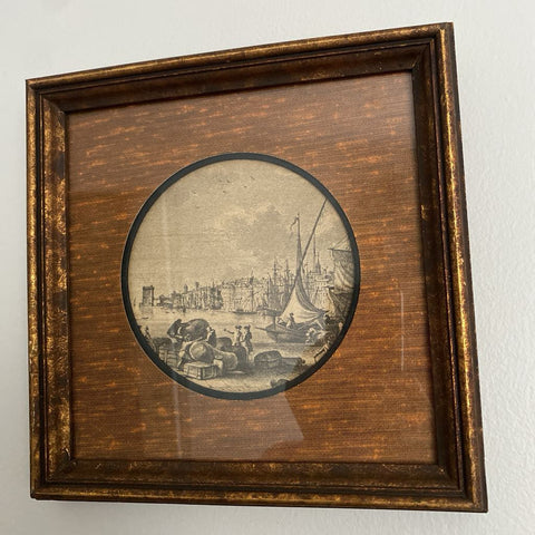 Vintage "Harbor Scene" Artwork 2 of 2 (9.5" square)