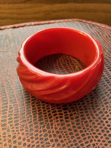 Vintage cherry red carved Bakelite bracelet