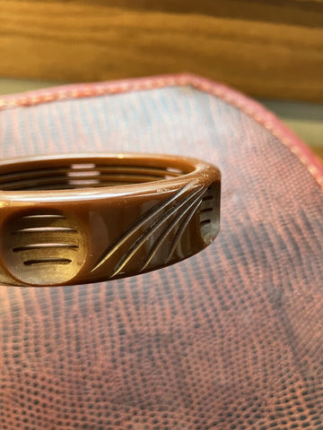 Vintage brown carved Bakelite bracelet