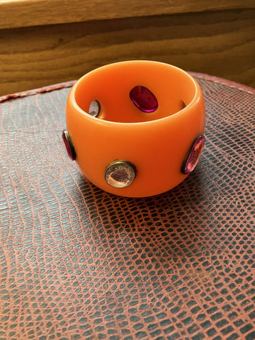 Vintage peach gem studded Bakelite bangle