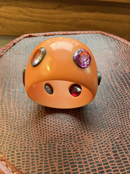 Vintage peach gem studded Bakelite bangle