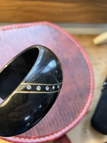 Vintage black Bakelite bracelet with diamonds