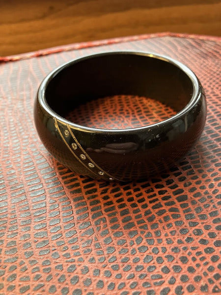 Vintage black Bakelite bracelet with diamonds