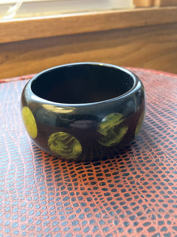 Vintage black and green Bakelite bangle