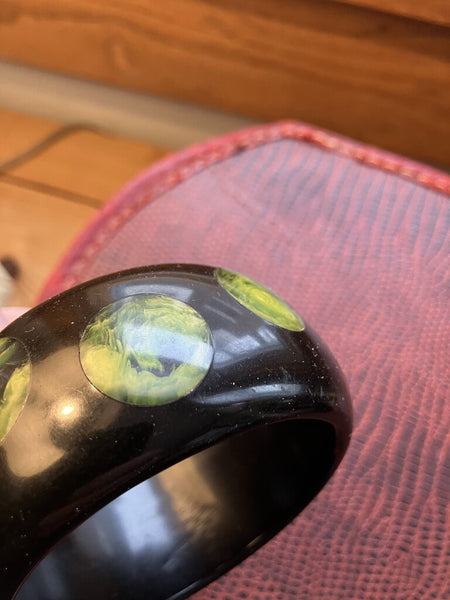 Vintage black and green Bakelite bangle