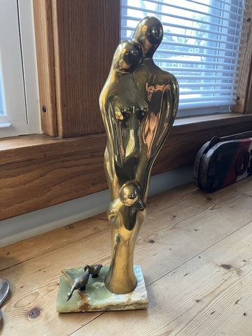 Vintage Brass Statueon marble base "The Vision of Family" in the Style of Jean Arp